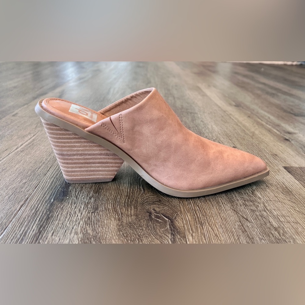 DV by Dolce Vita tan Mules with Pointed Toe and Stacked Heel